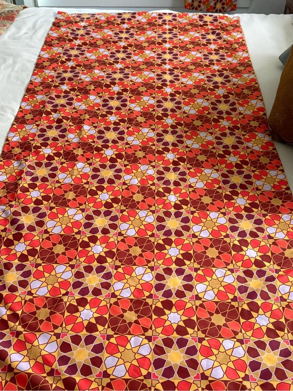 Boho geometric star mosaic curtains 29x63 2 panels orange/red/gold Moroccan vibe
